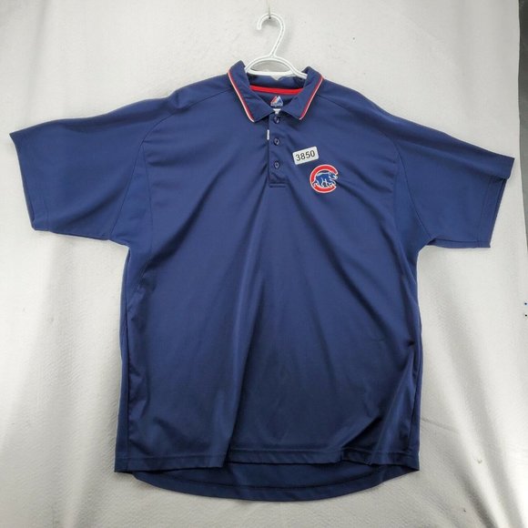 CHICAGO CUBS Shirt Men's Majestic Embroidered Polo Blue Baseball 2XL - Picture 2 of 12